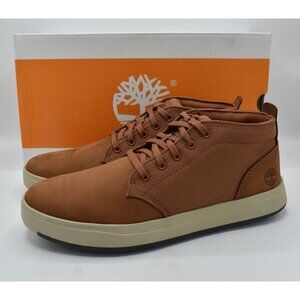 Timberland Mens Size 8 Davis Square Nubuck Leather Canvas Mid Lace Saddle Shoes